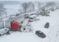 Tormenta invernal provoca carambola, hay 100 vehículos involucrados y 12 heridos