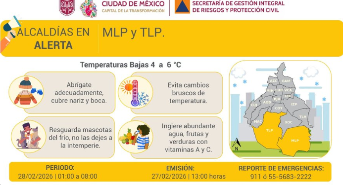 Febrero se despedirá con madrugada helada: Activan alerta por frío para sur de la CDMX