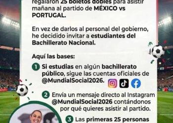 Sheinbaum regala 25 boletos a alumnos de prepas públicas para el México-Portugal de este sábado