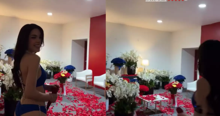Romántica sorpresa: Peso Pluma inunda de flores el camerino de Kenia Os