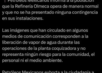 PEMEX desmiente rumores de fuga de gas en refinería dos bocas como reportan algunos medios de comunicación