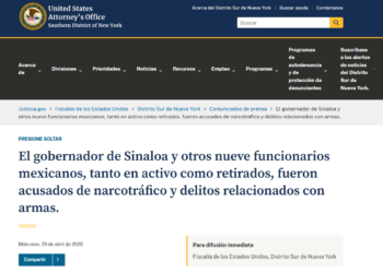 El gobernador de Sinaloa es acusado formalmente por relaciones con el narcotráfico y otros delitos por una corte del sur de New York