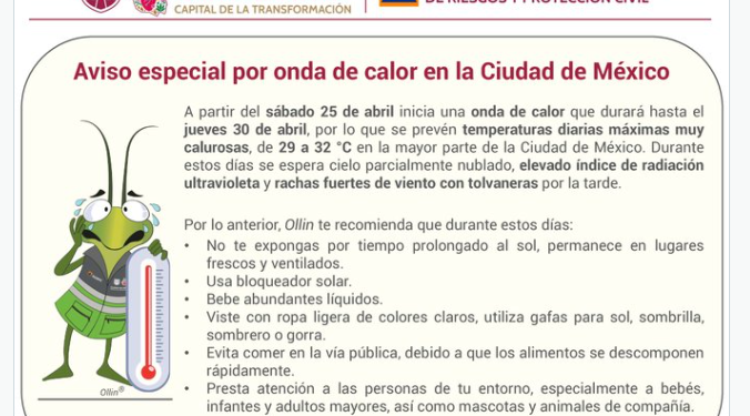 Alerta en CDMX por ola de : Temperatura estará sobre los 30° a partir del 25 de abril