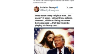 Difunde Trump nueva imagen de IA ahora con Jesús abrazándolo y la bandera estadunidense de fondo