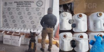 Aseguran 200 litros de metanfetamina enviados desde Culiacán a Hermosillo por paquetería