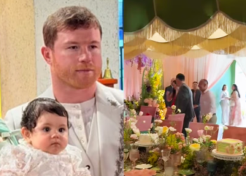 Saúl ‘Canelo’ Álvarez y Fernanda Gómez celebran el bautizo de Eva Victoria